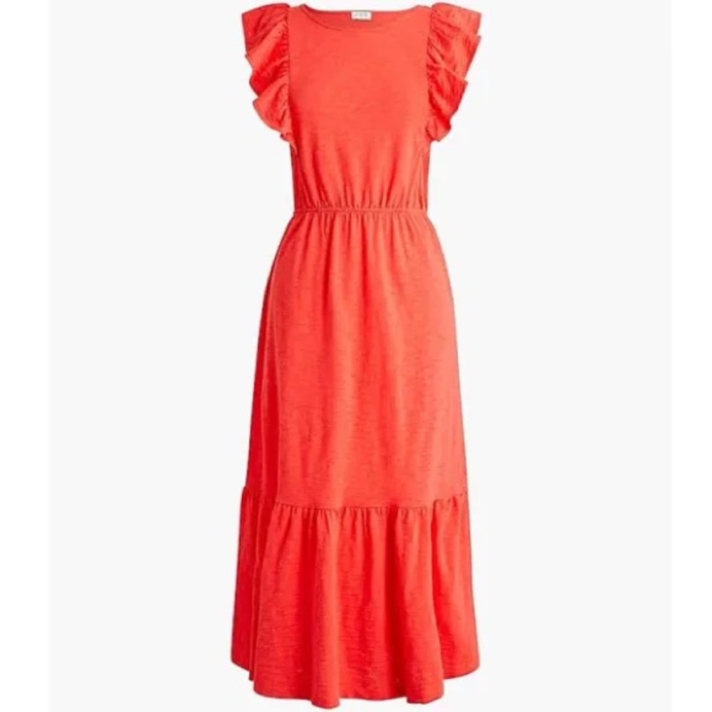 NWT J. Crew Flutter Sleeve Midi Dress, Poppy, Medium